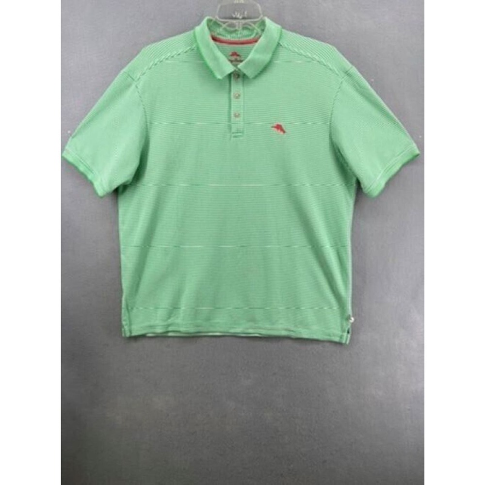 Tommy Bahama Polo Shirt Mens Size XL Green‎ Stripe Knit Embroidered Logo Golf